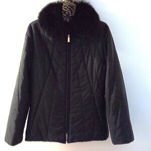Nanakina Made in Italy insulated jacket with black fox fur collar – sz M / 44